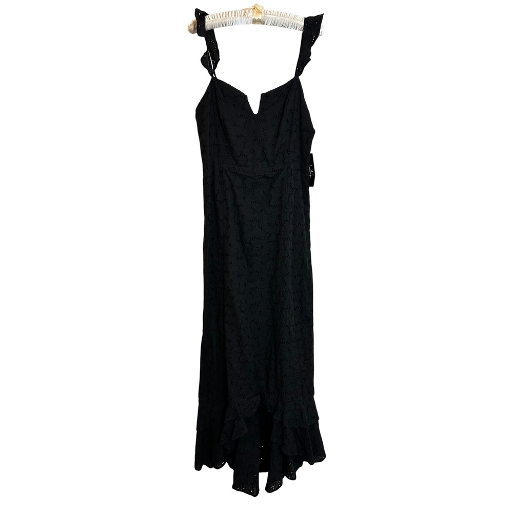 Lulus Eyelet High-Low Maxi Dress Size M Black Ruffles Smocked Back Boho NEW